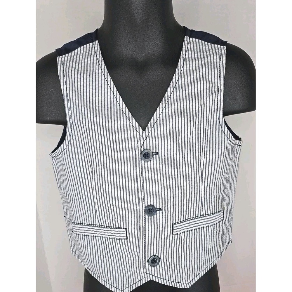 BOYS GYMBOREE 2016 Egg Hunt STRIPED Blue & White Seer Sucker VEST Sz 12-24 MTHS‎